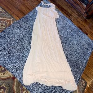 Light Pink One Shoulder Ruffle Long Dress